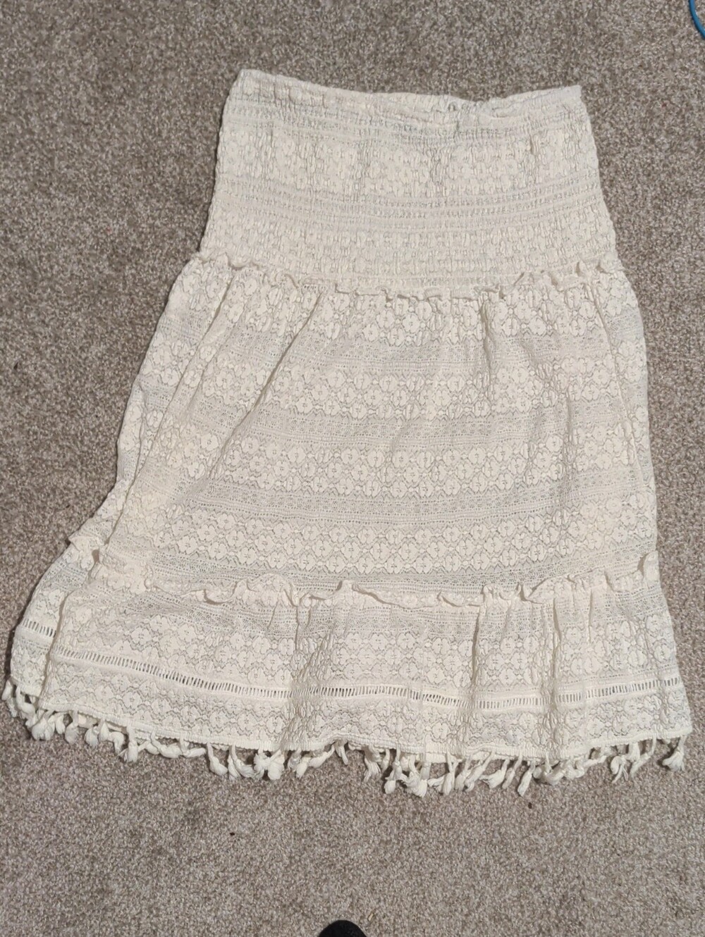 Spiegel Ivory Lace Tiered Midi Skirt L Boho Romantic Fringe
